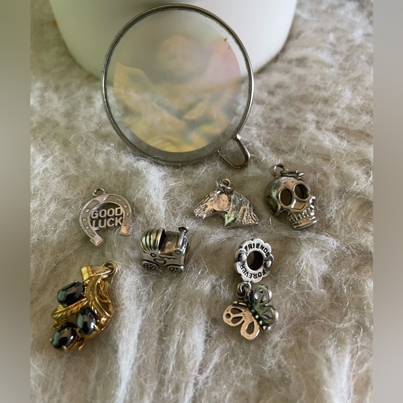 Pandora Jewelry - Lot of 7 sterling silver, silver tone and gold tone charms with Pandora Box